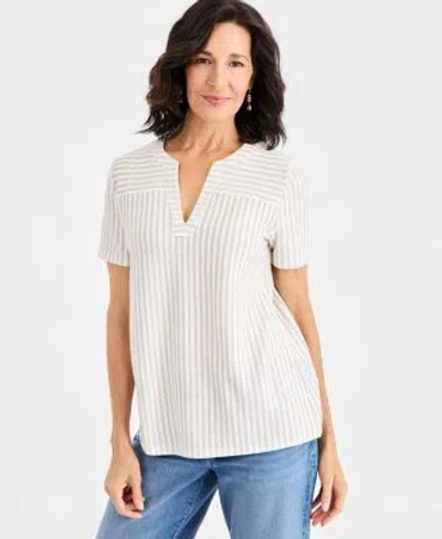 Style & Co Style Co Womens Short Sleeve Split Neck Knit Top Macys Exclusive In White