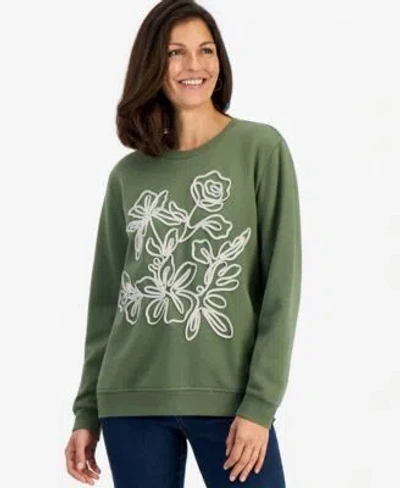 Style & Co Style Co Womens Soutache Trim Crewneck Fleece Sweatshirt Macys Exclusive In Green