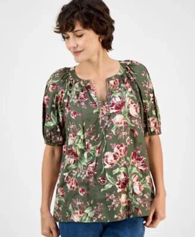 Style & Co Style Co Womens Split Neck Raglan Sleeve Blouse Macys Exclusive In Green