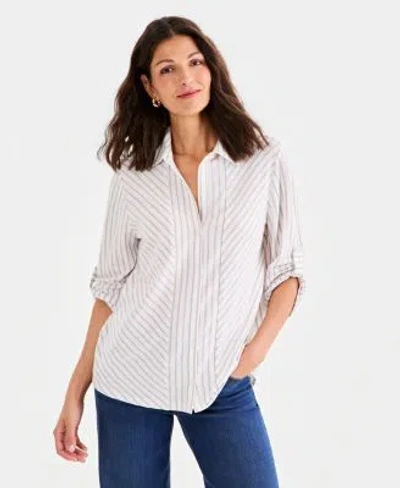 Style & Co Style Co Womens Striped Knit Button Front Shirt Macys Exclusive In White
