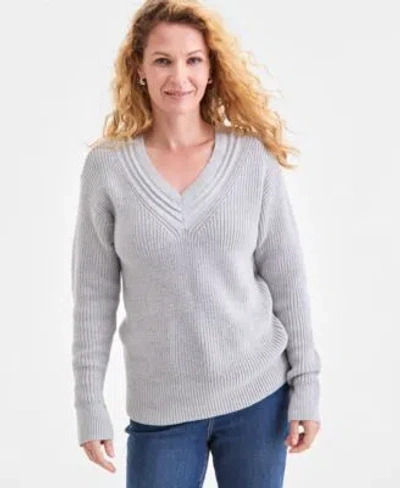 Style & Co Style Co Womens V Neck Long Sleeve Sweater Macys Exclusive In Gray