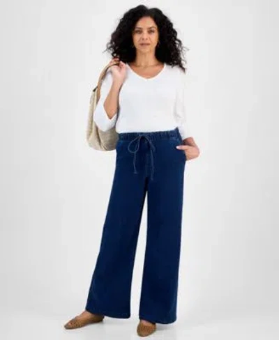 Style & Co Style Co Womens Wide Leg Pull On Jeans Macys Exclusive In Blue