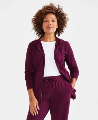 Style & Co Style Co Womens Zip Front Hooded Sweatshirt Pp 4x Created For Macys In Pink