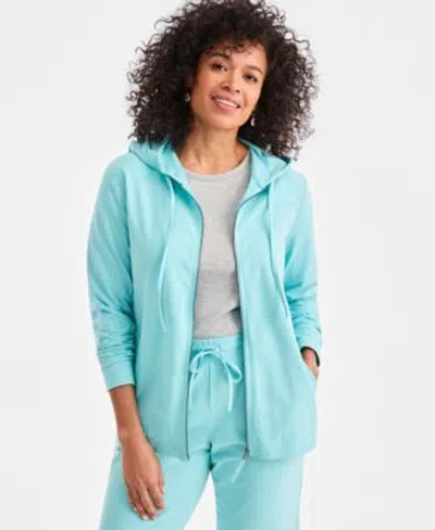 Style & Co Style Co Womens Zip Front Hooded Sweatshirt Pp 4x Created For Macys In Blue