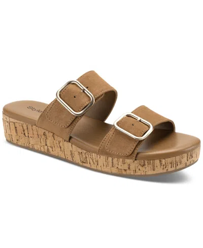 Style & Co Women's Temppestt Slip-on Buckled Wedge Sandals, Created For Macy's In Chai
