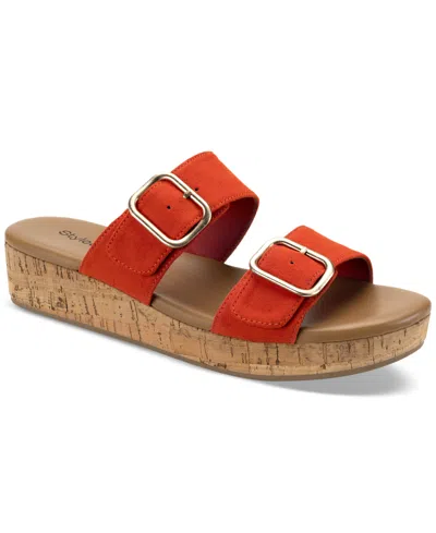 Style & Co Women's Temppestt Slip-on Buckled Wedge Sandals, Created For Macy's In Paprika