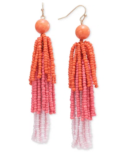 Style & Co Tonal Stone & Beaded Fringe Chandelier Earrings, Created For Macy's In Coral
