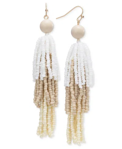 Style & Co Tonal Stone & Beaded Fringe Chandelier Earrings, Created For Macy's In White