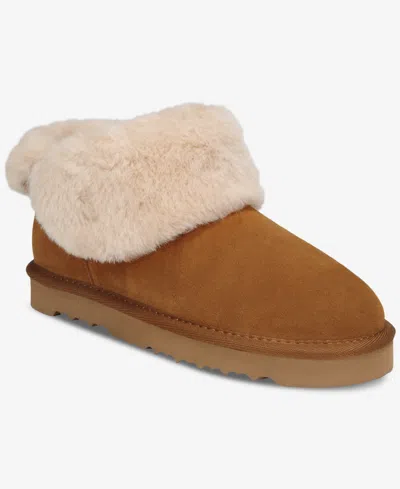 Style & Co Torrii Fold Over Suede Wide-calf Booties, Macy's Exclusive In Brown
