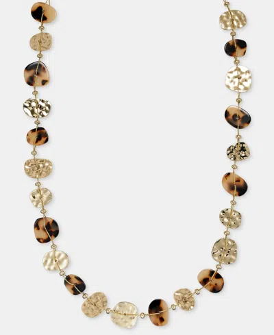 Style & Co Tortoise-shell And Gold-tone Disc Long Necklace, Macy's Exclusive In Metallic