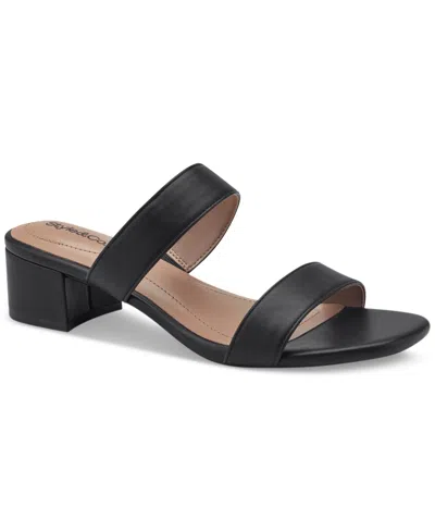 Style & Co Women's Victoriaa Double Band Block Heel Dress Sandals, Created For Macy's In Black Smooth