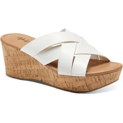 Style & Co Violette Womens Cork Wedge Sandals In White