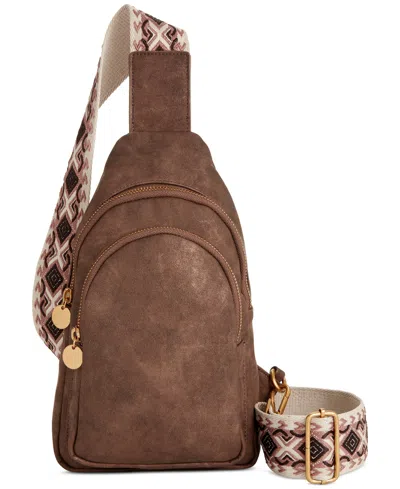 Style & Co Webbing Strap Small Sling Bag, Created For Macy's In Mtl Chocol