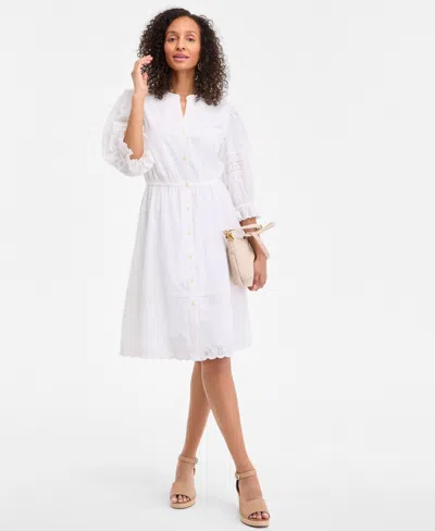 Style & Co Women's 3/4 Sleeve Eyelet Cotton Dress, Exclusively At Macy's In White