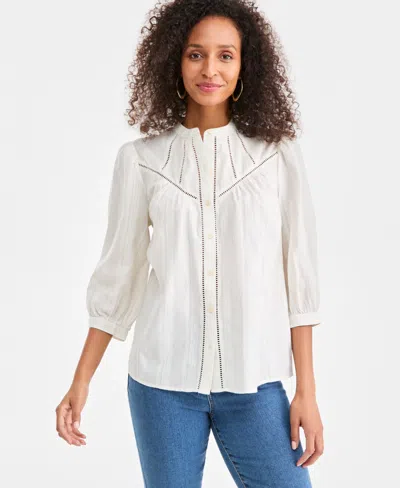 Style & Co Women's 3/4-sleeve Peasant Shirt, Macy's Exclusive In Neutral