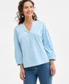 Style & Co Women's 3/4 Sleeve Split-neck Top, Exclusively At Macy's In Dream Blue