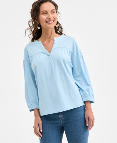 Style & Co Women's 3/4 Sleeve Split-neck Top, Exclusively At Macy's In Dream Blue