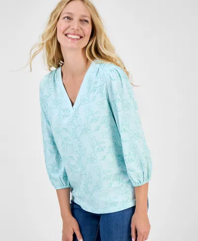Style & Co Women's 3/4 Sleeve V-neck Floral-embroidered Top, Exclusively At Macy's
