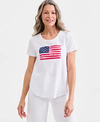 Style & Co Women's Americana Graphic Short-sleeve Crewneck T-shirt, Macy's Exclusive In White
