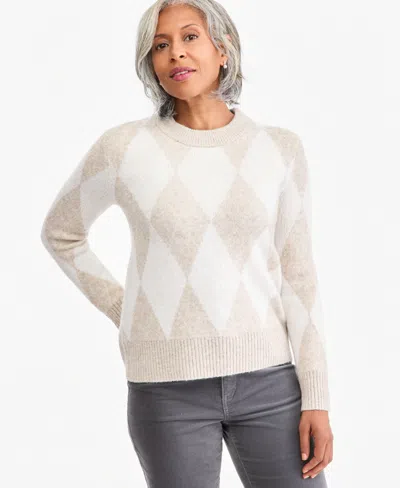 Style & Co Women's Argyle Crewneck Sweater, Macy's Exclusive In White