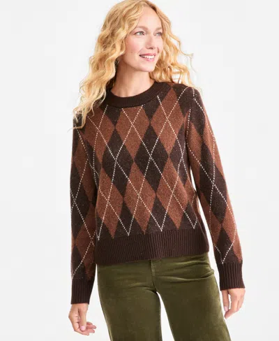 Style & Co Women's Argyle Crewneck Sweater, Macy's Exclusive In Brown