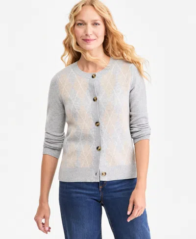 Style & Co Women's Argyle Long-sleeve Cardigan, Macy's Exclusive In Gray