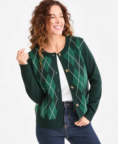 Style & Co Women's Argyle Long-sleeve Cardigan, Macy's Exclusive In Green