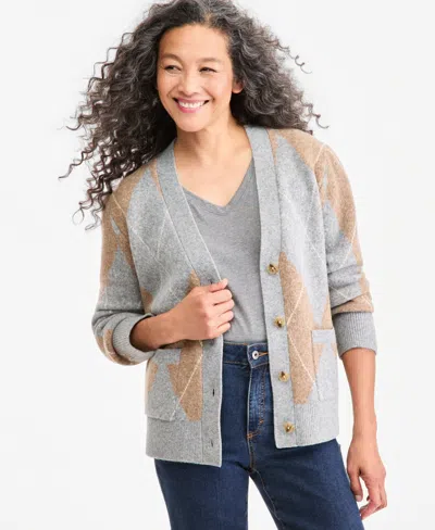 Style & Co Women's Argyle V-neck Cardigan, Macy's Exclusive In Gray