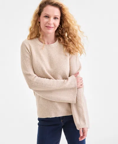 Style & Co Women's Bell-sleeve Boucle Ribbed Sweater, Macy's Exclusive In Neutral