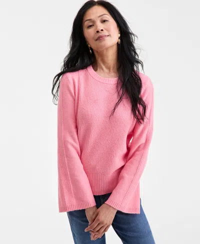 Style & Co Women's Bell-sleeve Boucle Ribbed Sweater, Macy's Exclusive In Pink
