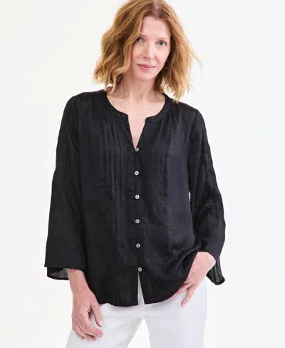 Style & Co Women's Bell-sleeve Satin Pintuck Blouse, Macy's Exclusive In Black