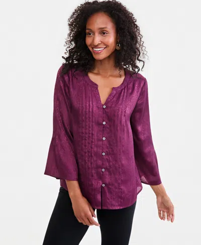 Style & Co Women's Bell-sleeve Satin Pintuck Blouse, Macy's Exclusive In Pink