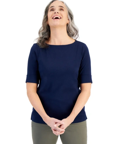 Style & Co Women's Boat-neck Elbow Sleeve Top, Exclusively At Macy's In Industrial Blue
