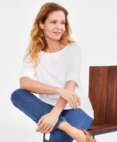 STYLE & CO WOMEN'S BOAT-NECK ELBOW SLEEVE COTTON TOP, EXCLUSIVELY AT MACY'S