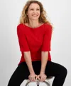 Style & Co Women's Boat-neck Elbow Sleeve Top, Exclusively At Macy's In Gumball Red