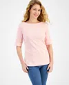 Style & Co Women's Boat-neck Elbow Sleeve Cotton Top, Xs-4x, Created For Macy's In Think Pink