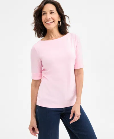 Style & Co Women's Boat-neck Elbow Sleeve Top, Exclusively At Macy's