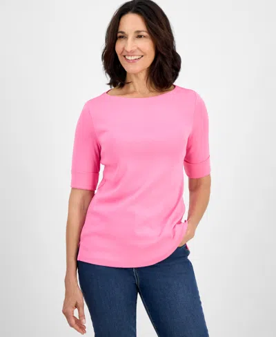 Style & Co Women's Boat-neck Elbow Sleeve Top, Exclusively At Macy's