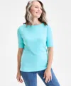 Style & Co Women's Boat-neck Elbow Sleeve Top, Exclusively At Macy's In Blue