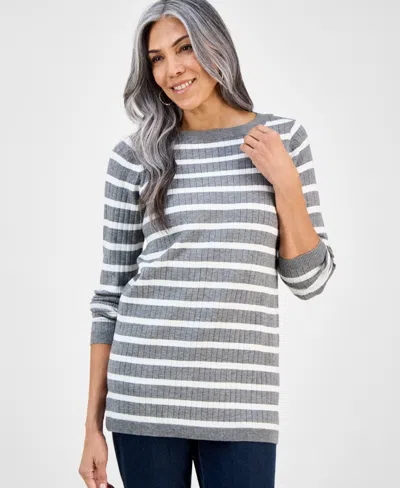 Style & Co Women's Boat-neck Ribbed Tunic Sweater, Macy's Exclusive In Gray