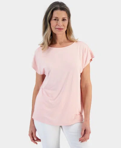 Style & Co Women's Boat-neck Short-sleeve Mixed Media Tee, Created For Macy's In Pink Lining