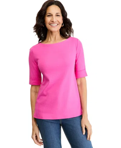 Style & Co Women's Boat-neck Elbow Sleeve Cotton Top, Exclusively At Macy's In Divine Berry