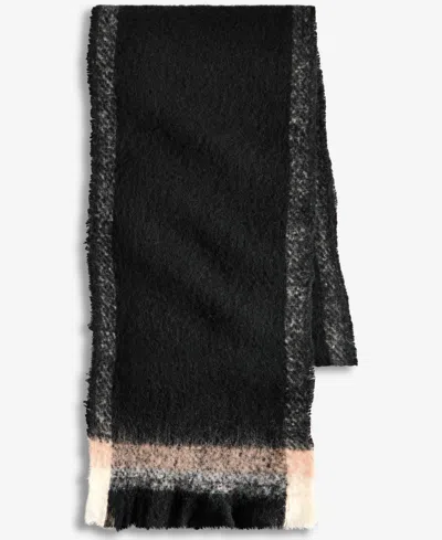 Style & Co Women's Bordered Blanket Wrap With Short Fringe, Macy's Exclusive In Black Neutral