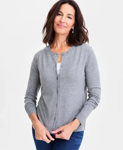 Style & Co Women's Button-down Long-sleeve Cardigan, Created For Macy's In Gray