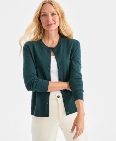 Style & Co Women's Button-down Long-sleeve Cardigan, Created For Macy's In Green