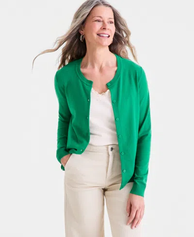 Style & Co Women's Button-down Long-sleeve Cardigan, Created For Macy's In Green