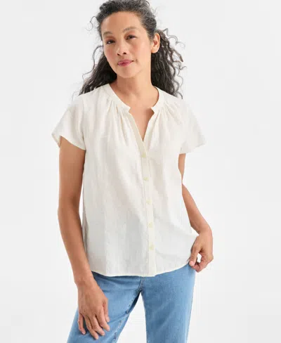 Style & Co Women's Button-front Flutter-sleeve Top, Macy's Exclusive In White