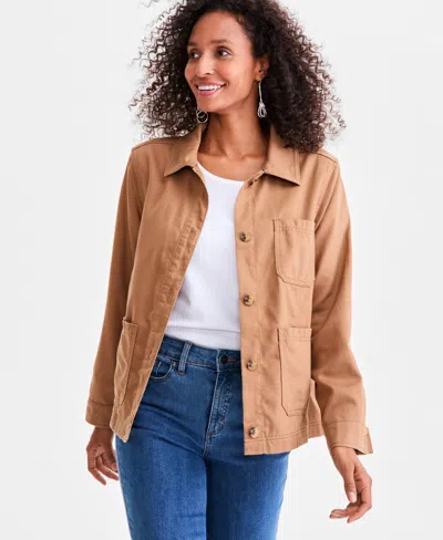 Style & Co Women's Button-front Long-sleeve Cargo Jacket, Macy's Exclusive In Brown