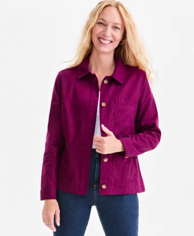 Style & Co Women's Button-front Long-sleeve Cargo Jacket, Macy's Exclusive In Purple