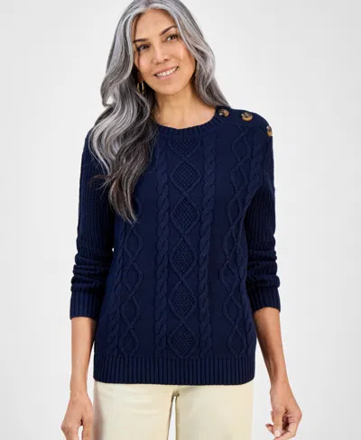 Style & Co Women's Button-trim Cable-knit Sweater, Macy's Exclusive In Blue